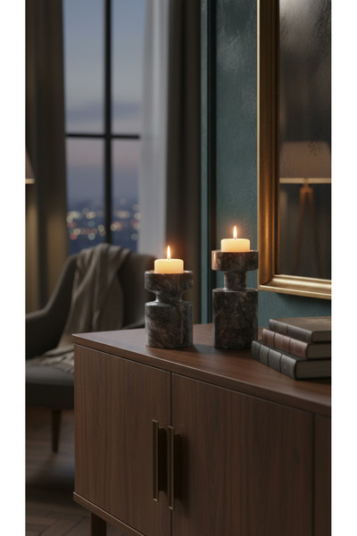 Montdekor EL YAPIMI MERMER TAŞLI BRONZ DESENLİ MUMLUK