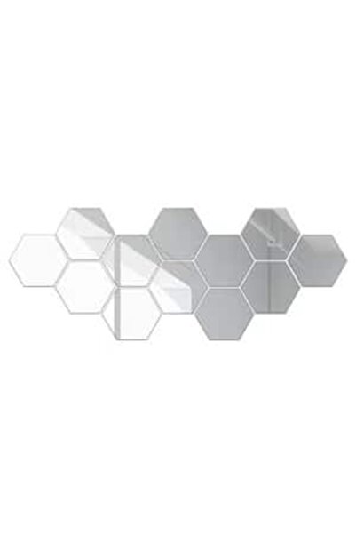 OEM Set 12 autocolante de perete tip oglinda design Hexagon 126x110x63 mm, Argintiu