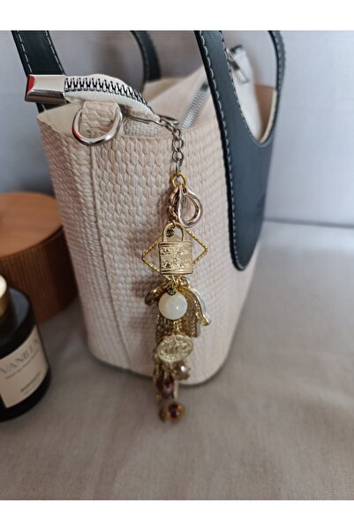 Hippybutik Altın Gold İncili Kristalli Yapraklı Fatma Ana Objeli Tasarım Çant...