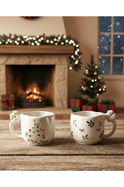 HİS Studio Yonca Kupa Yılbaşı Ruhuna Özel 2’li Tamamıyla El Yapımı Seramik Kupa
