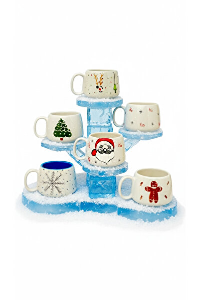 Gezdikçe Bilelim طقم من 6 أكواب متنوعة لعيد الميلاد، أكواب سيراميك مصنوعة يدو...