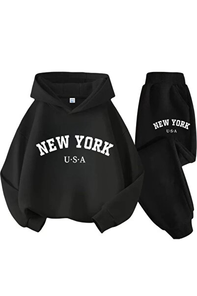 SVART WEAR Set de trening cu glugă și imprimeu New York, bluză și pantaloni
