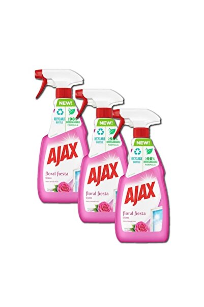 Ajax Floral Fiesta Glass Cleaner Pack Flowers Bouquet Pink, 500 ml x3