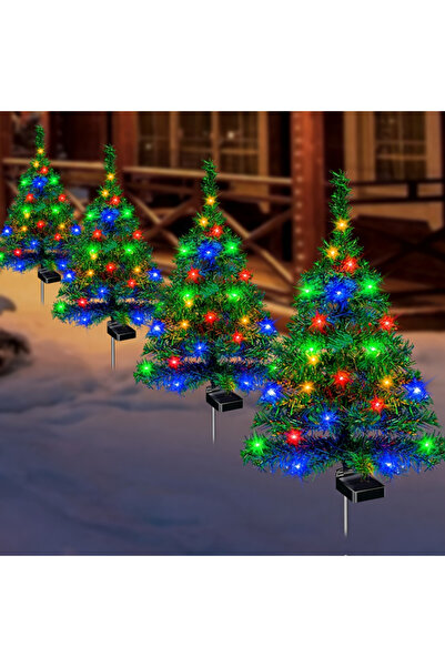 OEM Set of 2 Solar Decorative Trees with Multicolor LED Lights – Auto Day/Night, Outdoor Christmas