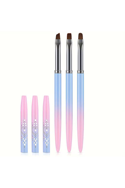aba nails 3lü Kapaklı Jel Fırça Seti Nail Art Fırça Seti Kapaklı Protez Tırna...