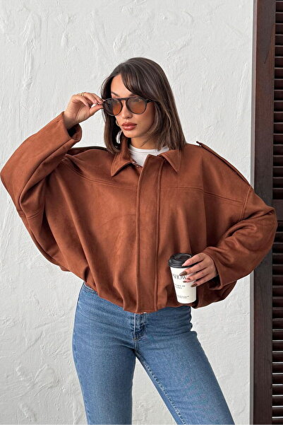 Caddebostan Moda Taba Scuba Suede Coat Modern Premium Luxury Trend Design Coat