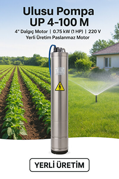 Ulusu Pompa | 4" Dalgıç Motor | 0.75 kW (1 HP) | 220V | Yerli Üretim Paslanma...