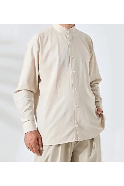 begün Erkek Hac-Umre Keten Gömlek...Bol Kesim Cepli Hakim Yaka Keten Gömlek.....