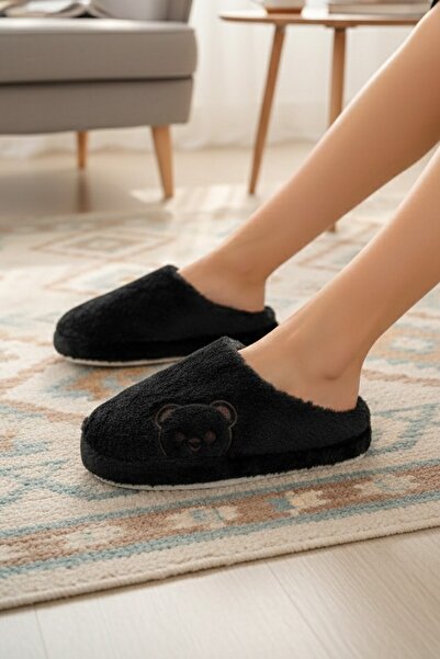 Moda Frato Fluffy Teddy Bear Patterned Women's Home Slippers Winter Wool Slippers Soundproof Casual Comfortable Slippers with Wool Inside