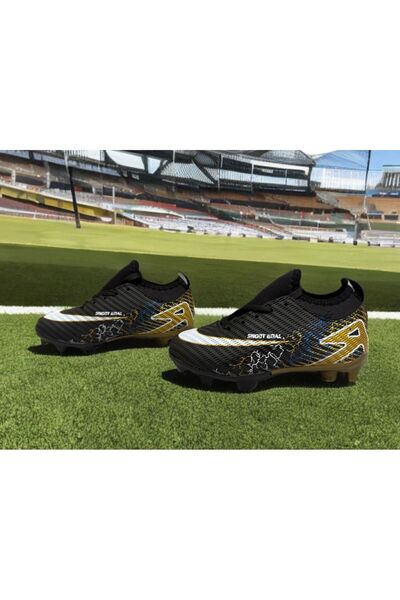 SSS Krampon halı saha erkek çocuk boğazlı-çoraplı dişli futbol ayakkabısı siy...