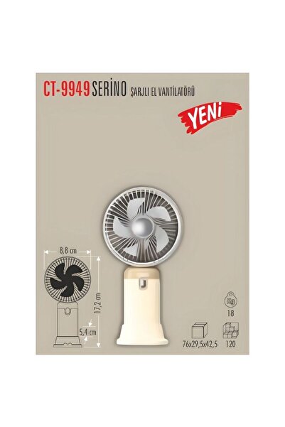 Cata CT‑9949 Serino | Şarjlı El & Masa Vantilatörü – Kablosuz, Taşınabilir & Anında Serinlik!