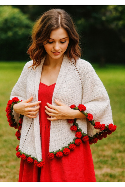 diğerr1 Beyaz buket güllü şal