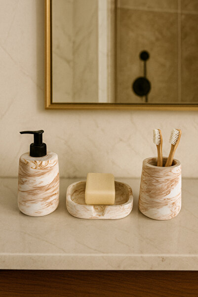 Zigzag Home Decorative Marble Pattern 3 Piece Oval Model Bathroom Set Liquid ...