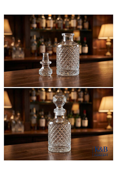 KNBCONCEPT Kristal Görünümlü El Yapımı Cam Karaf & Dekoratif Kapaklı Cam Sürahi