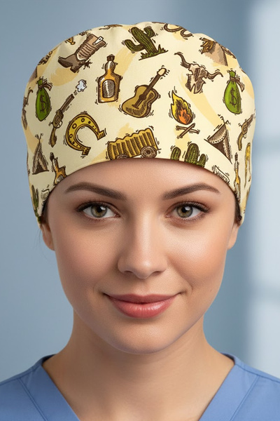 Lion Üniforma Western Kovnoy Desenli Cerrahi Bone Unisex – Likralı Doktor Hem...