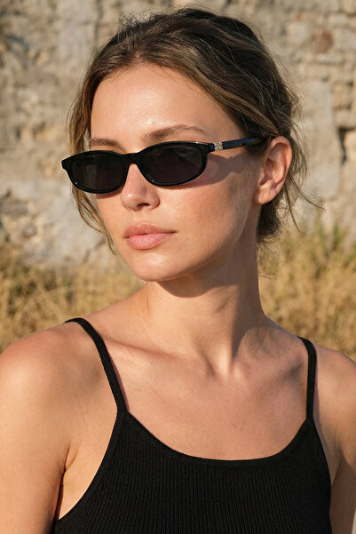 Kapin Melon Geometrik İnce Güneş Gözlüğü - Siyah