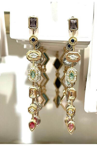 GLOW ACCESSORIES BAE أقراط فاخرة من الفولاذ مع أحجار ملونة متدلية