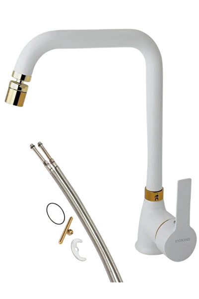 ESHOME صنبور حوض المطبخ من الذهب الأبيض مع رأس متحرك 360 درجة