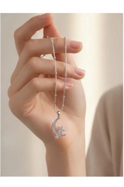 SOSYETEZGAHI Moon Star Zircon Stone Steel Necklace Friend Lover Gift