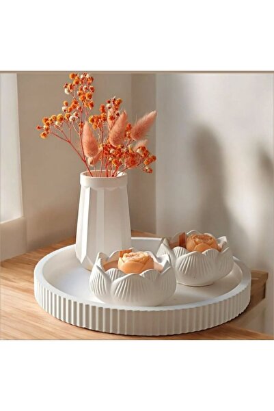 BOHEM مجموعة من 4 صواني مستديرة صغيرة، مزهرية صغيرة، وحامل شموع على شكل زهرة ...