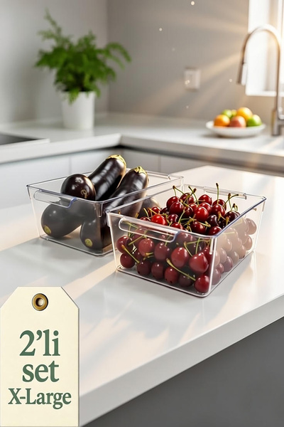 EVONİTA مجموعة من 2 صندوق تخزين كبير جدًا وشفاف لتنظيم الثلاجة، منظم للخضروات...