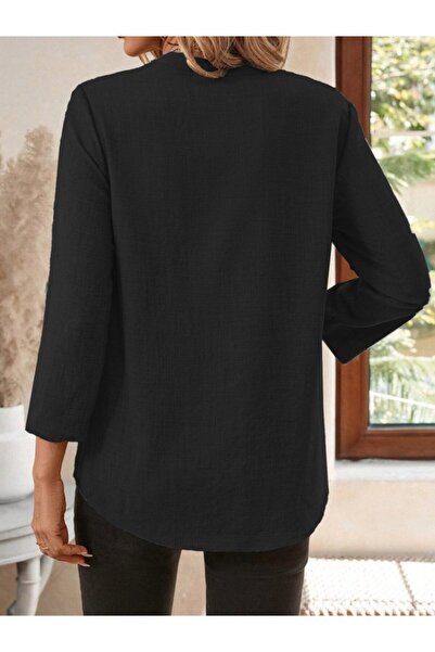 JANES Дамска ленена блуза без яка Truvakar