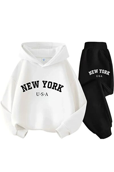 SVART WEAR Set de trening cu glugă și imprimeu New York, bluză și pantaloni