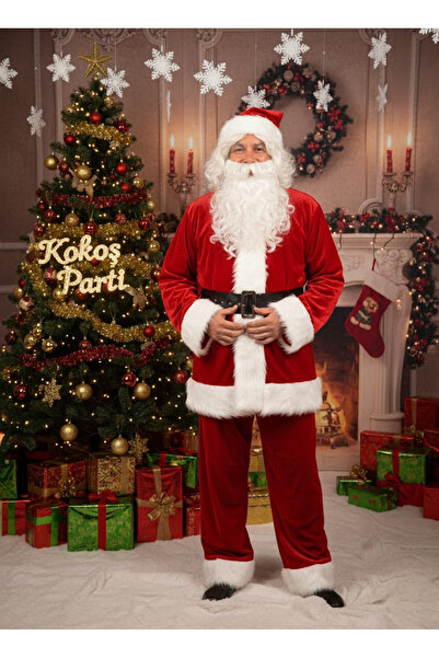 Kokoş Parti Yılbaşı Lüx Kadife Noel Baba Kostüm Kıyafeti – Yetişkin – Standar...
