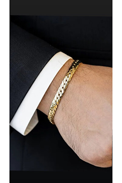 STİL NOKTA Çelik Erkek Bilekliği Gold Renkli Ayarlanabilir Snake Model Kararm...