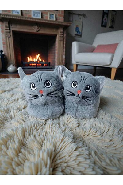 Migenty Kedi Panduf Ev Botu Çocuk Tuylu Peluş Yumuşak Kaymaz Tabanlı Hayvan F...