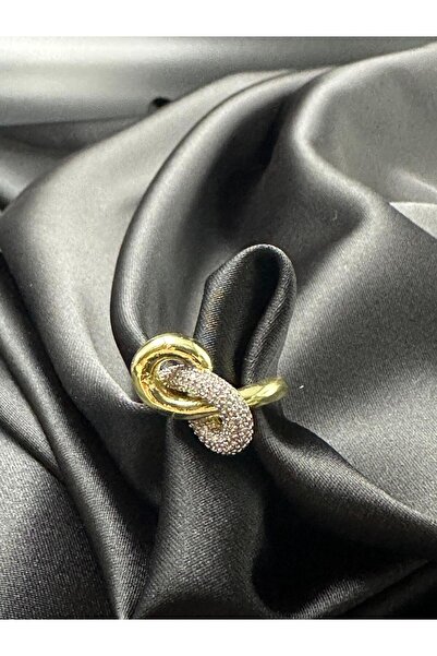 Kadın pinterest yuvarlak zirkon taşlı gold detaylı minimal ayarlanabilir tasarım yüzük