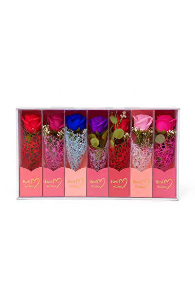 OEM Set of 7 decorative roses with LED, in Best Wishes box, 26x7 cm, elegant gift