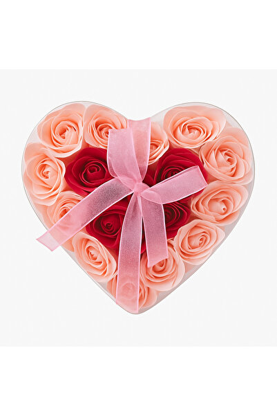 OEM Heart Box with 24 Pink-Red Soap Roses, Premium Romantic Gift 17x17 cm