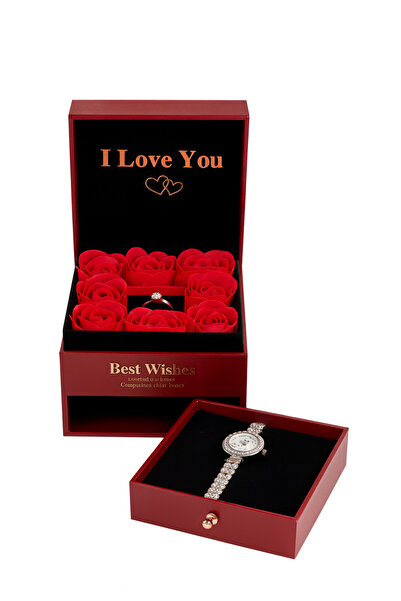 OEM Luxury Gift Set with 8 Soap Roses, Adjustable Ring and Watch in Drawer Box