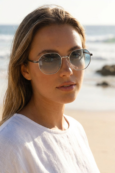 Kapin Metal Tasarım Altıgen Unisex Güneş Gözlüğü - Mavi