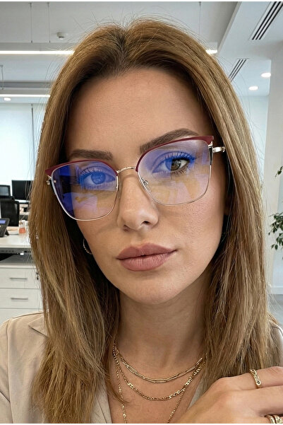 TARSS Sophia Red Metal Cat Eye Blue Light Filter Glasses |   Stylish Handle Detail