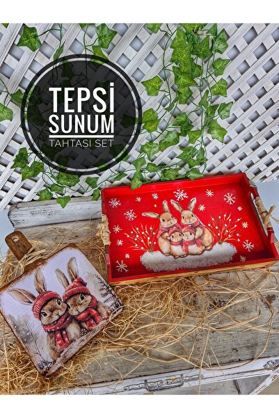 buraxe Rabbit Patterned, Winter-Themed Tray + Presentation Board Set, Tray/25...