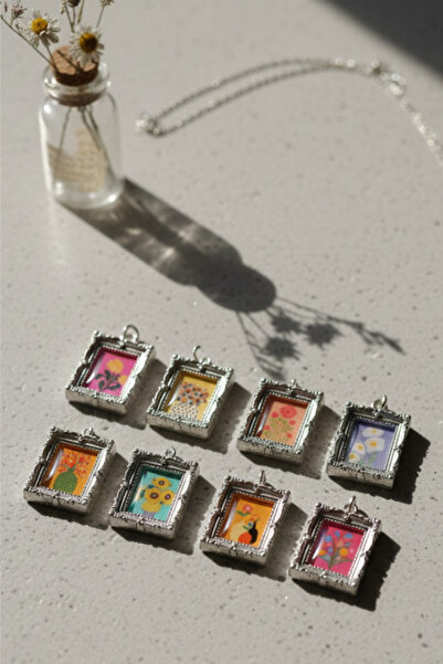 shop 2 Adet Minyatür Çerçeve Tasarımlı Çiçekli Kolye Ucu Seti - Rastgele 2 Model Gönderimi