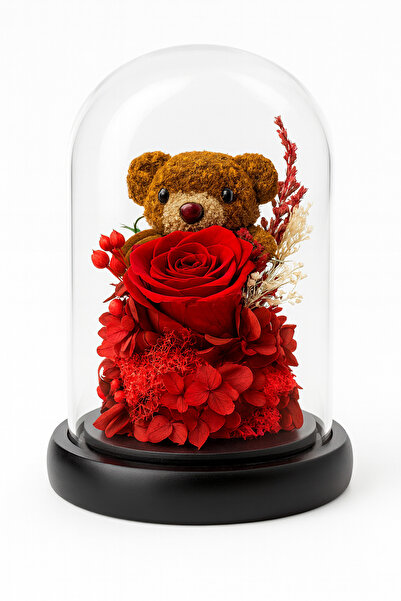 OEM Red Cryogenic Rose in Glass Dome 19x11 cm with Wooden Base Premium Gift
