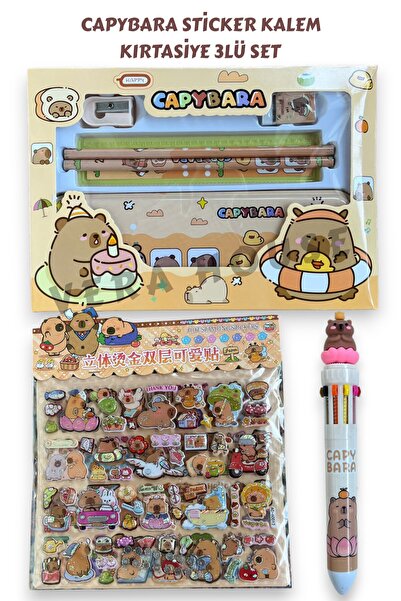 VERA HOUSE Capybara 3lü Kalem Kutulu Kırtasiye Seti - Capy Bara Sticker Tüken...