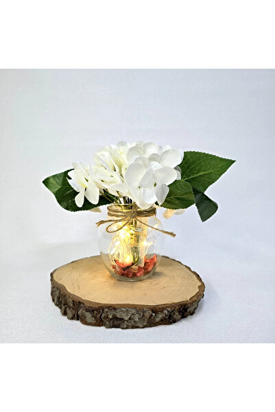 STDEKOR مزهرية زخرفية مع زهور الأوركيد البيضاء وإضاءة LED