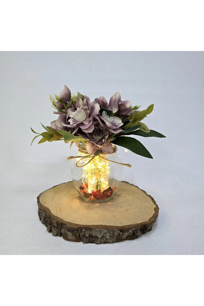 STDEKOR مزهرية زخرفية مع زهور الياسمين البنية وإضاءة LED