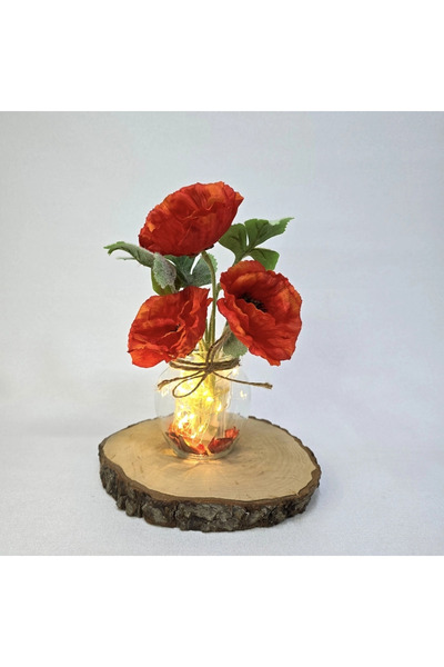 STDEKOR مزهرية زخرفية مع زهور الخشخاش البرتقالي وإضاءة LED