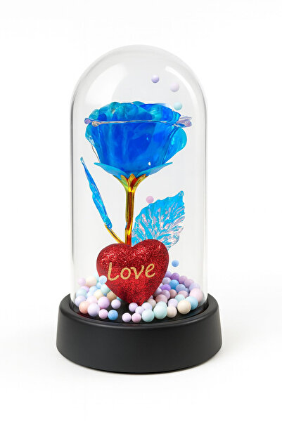OEM Eternal Rose in Plastic Dome 15 cm LED Lights – Blue Batteries Included Romantic Decor