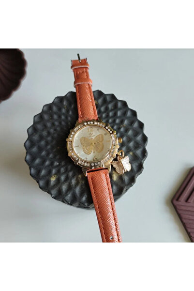 Skymag Ceas dama cu pandantiv fluture, curea piele ecologica, mecanism quart