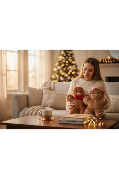 K-LAY 2'li set 30 cm kurabiye adam 30 cm kurabiye kız yılbaşı dekorasyon pelu...