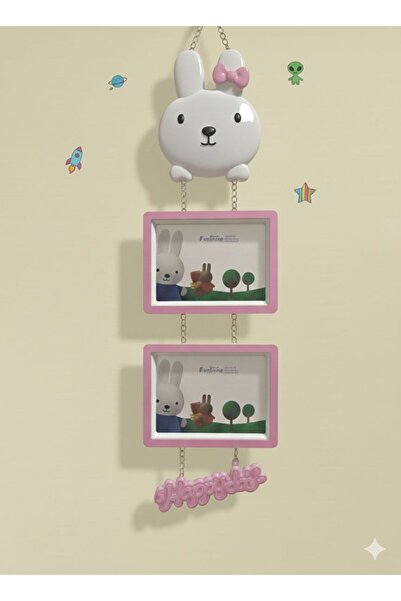 Duru Dijital Tavşan Figürlü Zincirli Fotoğraf Çerçevesi Çocuk Odası Kreş Anao...