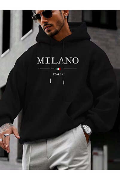 MARKATEM Φούτερ με κουκούλα και τσέπη καγκουρό, βαμβακερό 3-σκέλος, στάμπα Mi...