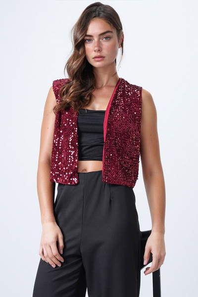 bacc Women's Burgundy Sequin Lined Vest Bchesq-251162
