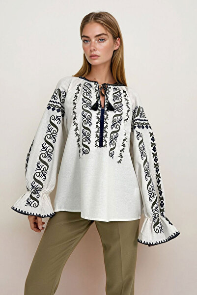 bacc Γυναικεία Μπλούζα Εκρού Κεντημένη BCHESQ-251131